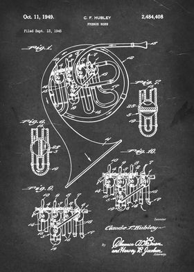 French Horn - Patent #2,484,408 by C. F. Hubley - 1945