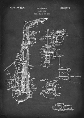 Saxophone - Patent #2,033,774 by A. Loomis - 1933
