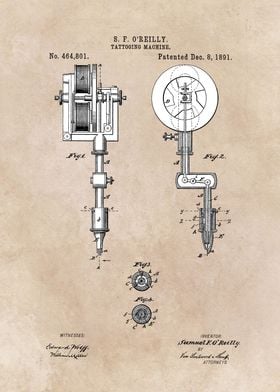 patent art O'Reilly Tattooing Machine 1891