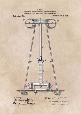 patent art Tesla Apparatus for transmitting Electrical  ... 