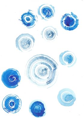 Blue watercolour brush circular strokes on white backgr ... 