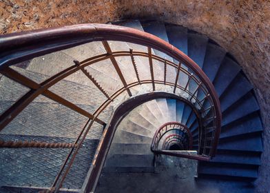 Blue metal spiral staircase