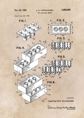 patent art Christiansen Toy building brick 1961