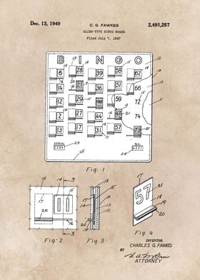 patent art Fawkes Slide-type bingo board 1949