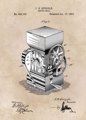 patent art Quiggle Coffee mill 1893