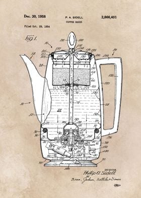 patent art Sidell Coffee maker 1958