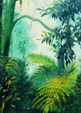 Rainforest Lights and Shadows. Orignal Oil on Canvas, c ... 