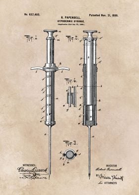 patent art Papendell Hypodermic syringe 1899