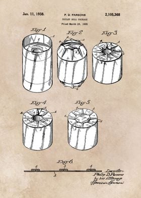 patent art Parsons Toilet Roll Package 1938