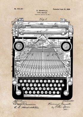 patent art Granville Type Writer 1900