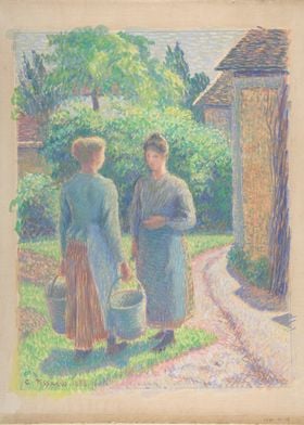 Camille Pissarro - Two Women in a Garden, 1888, gouache ... 