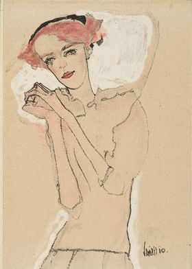 Egon Schiele - Portrait of a Woman, 1910, color lithogr ... 