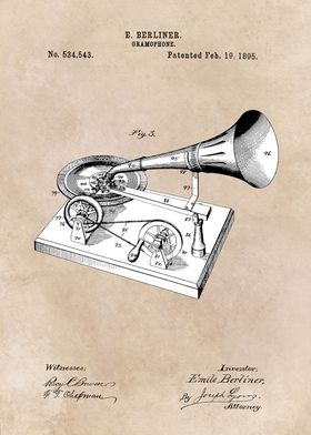 patent art Berliner Gramophone 1895