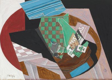 Juan Gris - Checkerboard and Playing Cards, 1915, gouac ... 