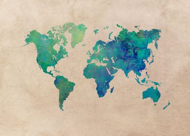 world map green blue