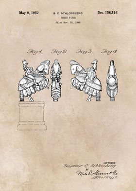 patent art Schlossberg Chess piece 1950