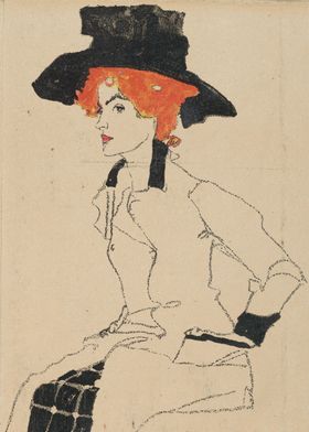 Egon Schiele - Portrait of a Woman, 1910, litograph; Co ... 