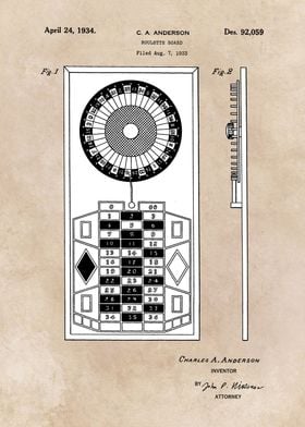 patent art Anderson Roulette board 1934