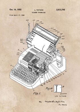 patent art Yutang Chinese typewriter 1952