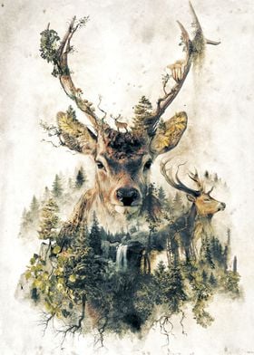 My nature surrealism original art of the deer