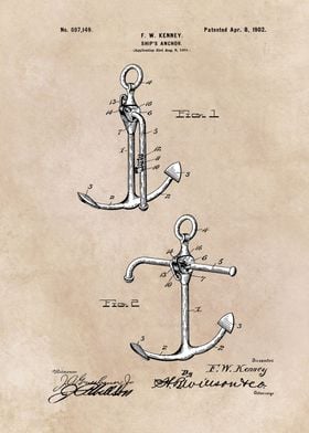 patent art Kenney Ships anchor 1902