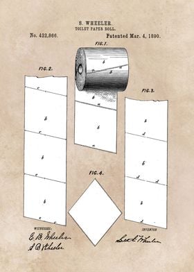 patent art Wheeler Toilet paper roll 1890