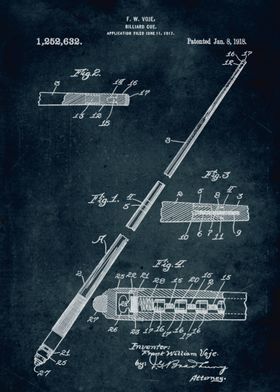 No190 - 1917 - Billiard cue - Inventor F. W. Voje