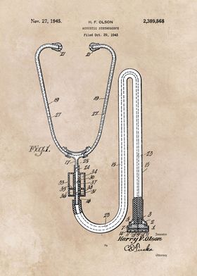 patent art Olson Acoustic stethoscope 1945