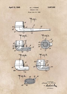 patent art Atkins Tobacco Pipe 1949