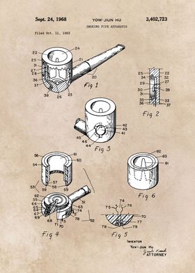 patent art Yow-Jiun Hu Smoking pipe apparatus 1968