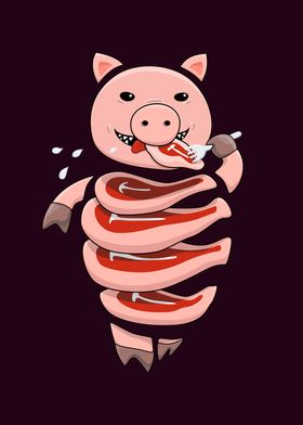 Vector illustration of a gluttonous pig cannibal who ea ... 