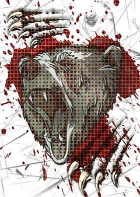 Angry wild bear with blood 