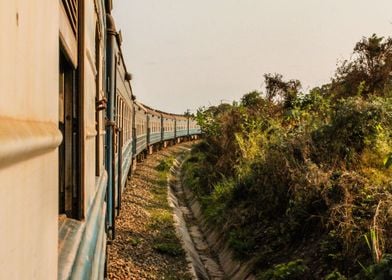 Tazara train going in a bend in Tansania.