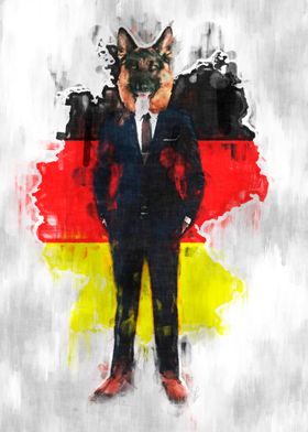 German Shepherd with human body and German flag sketch  ... 