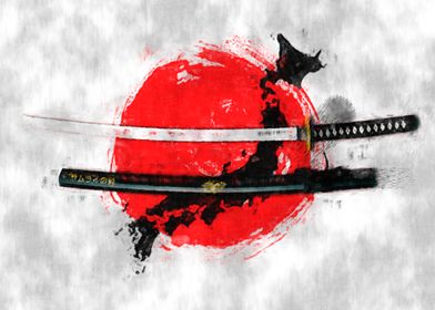 Katana with Japan flag sketch by J.P. Voodoo