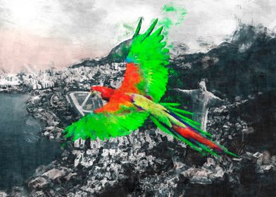 Parrot over the Rio de Janeiro sketch by J.P. Voodoo