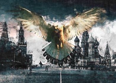 Pigeon against the backdrop of the Kremlin sketch by J. ... 