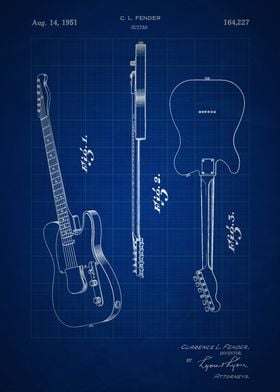Guitar - Patent #164,227 by C. L. Fender - 1951