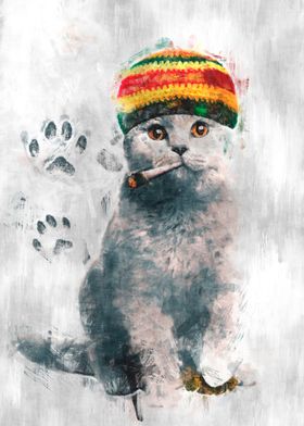 Rasta cat with joint sketch