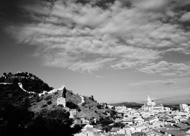 Xativa from the top in black and white