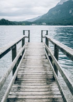 Wooden jetty at the Eibsee in Germany