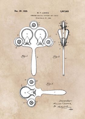 patent art Ludwig Combined Musical Castanet  1925