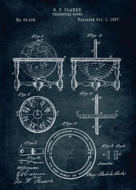 No296 - 1867 - Terrestial globe - Inventor Clarke