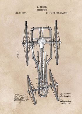 patent art Baker Velocipede 1883