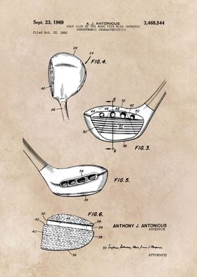 patent art Antonious Golf Club of the wood.. 1969