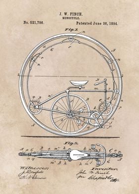 patent art Finch Monocycle 1894