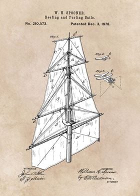 patent art Spooner Reefing and Furling Sails 1878