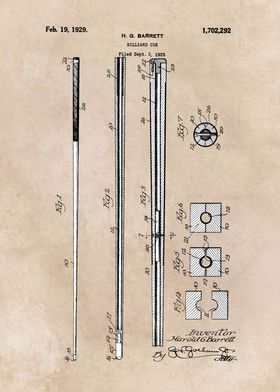 patent art Barret Billiard cue 1929