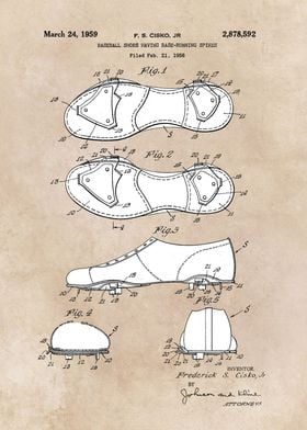 patent art Cisko Baseball shoes 1959