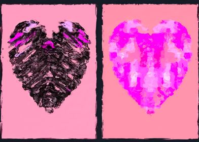 pink heart and black heart shape with pink backgro